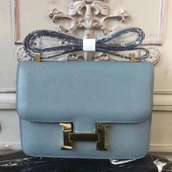 Hermes Constance MM 24cm Epsom Leather Bag in Blue Lin