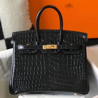 Hermes Crocodile Leather 25cm Birkin Bag In Black Embossed