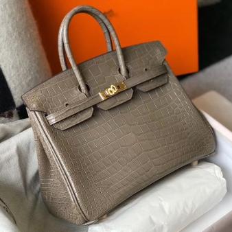 Hermes Crocodile Leather 25cm Birkin Bag In Taupe Embossed