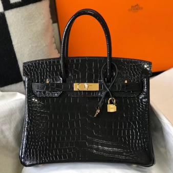 Hermes Crocodile Leather 30cm Birkin Bag In Black Embossed