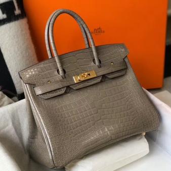 Hermes Crocodile Leather 30cm Birkin Bag In Taupe Embossed