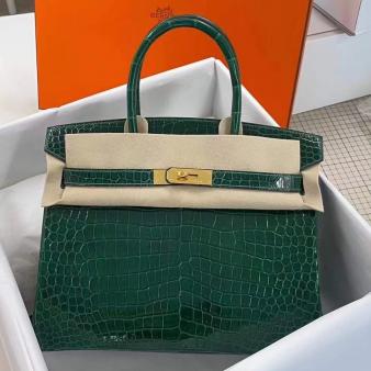 Hermes Crocodile Porosus Shiny Skin 30 Birkin Bag In Green