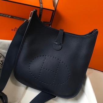 Hermes Dark Blue Clemence Leather Evelyne III 29 PM Bag