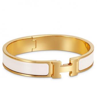 Hermes Enamel Clic H PM Bracelet in White