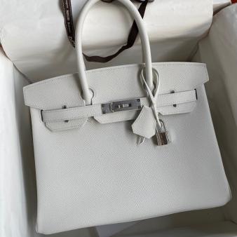 Hermes Epsom Calfskin 30 Retourne Handmade Bag In White