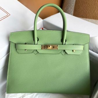 Hermes Epsom Calfskin 30 Sellier Handmade Bag In Vert Criquet