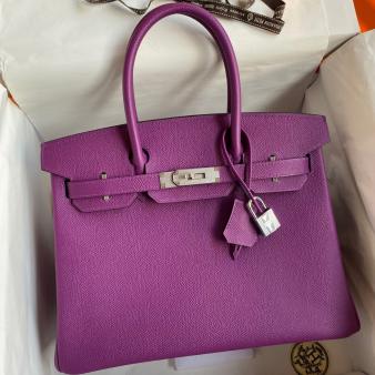 Hermes Epsom Calfskin Anemone Birkin 30 Retourne Handmade Bag