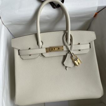 Hermes Epsom Calfskin Craie Birkin 30 Retourne Handmade Bag