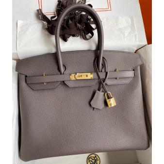 Hermes Epsom Calfskin Etain 35 Retourne Handmade Bag