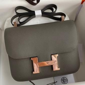 Hermes Etain Epsom Calfskin Constance 24 Handmade Bag