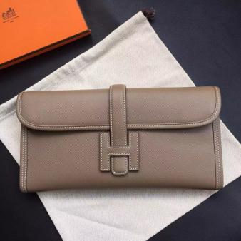 Hermes Etoupe Epsom Calfskin Jige Elan 29 Clutch Bag