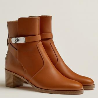 Hermes Frenchie Calfskin 50mm Ankle Boots in Brown