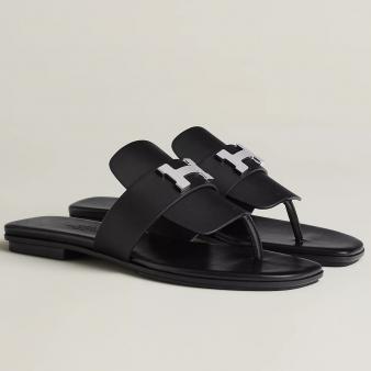 Hermes Galerie Sandals in Black Calfskin