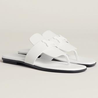 Hermes Galerie Sandals in White Calfskin