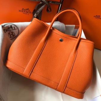 Hermes Garden Party 30 Bag in Orange Taurillon Leather