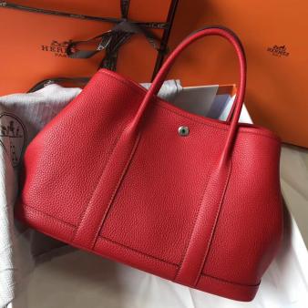 Hermes Garden Party 30 Bag in Red Taurillon Leather