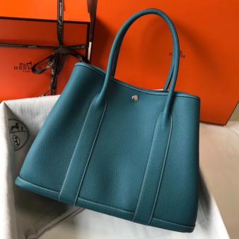 Hermes Garden Party 36 Bag in Blue Jean Clemence Leather