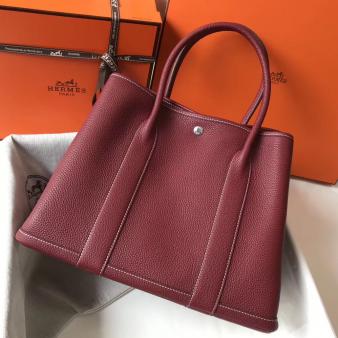 Hermes Garden Party 36 Bag in Bordeaux Clemence Leather