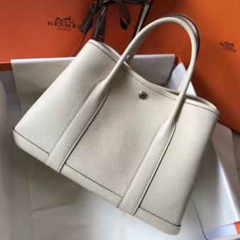 Hermes Garden Party 36 Bag In Clemence White Leather