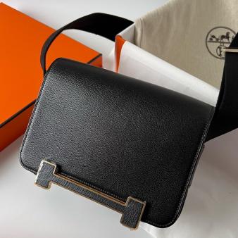 Hermes Geta Handmade Bag In Chevre Mysore Black Leather