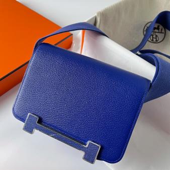 Hermes Geta Handmade Bag In Chevre Mysore Blue Electric Leather