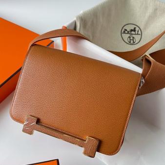 Hermes Geta Handmade Bag In Chevre Mysore Caramel Leather