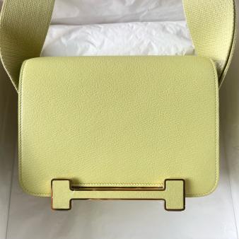 Hermes Geta Handmade Bag In Chevre Mysore Jaune Bourgeon Leather