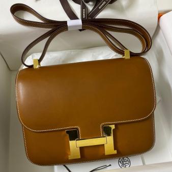 Hermes Gold Barenia Calfskin Constance 24 Handmade Bag