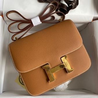 Hermes Gold Epsom Calfskin Constance 18 Handmade Bag