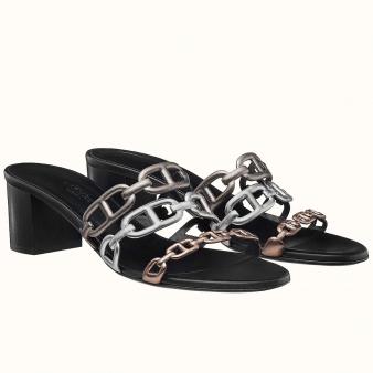 Hermes Gold/Silver Lambskin Tandem Sandals