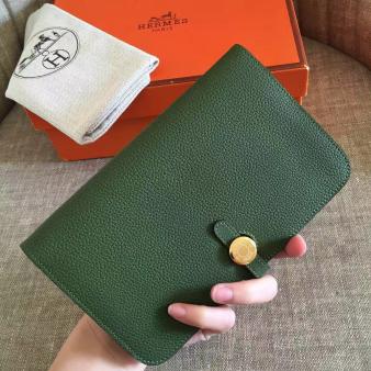 Hermes Green Clemence Leather Dogon Duo Wallet