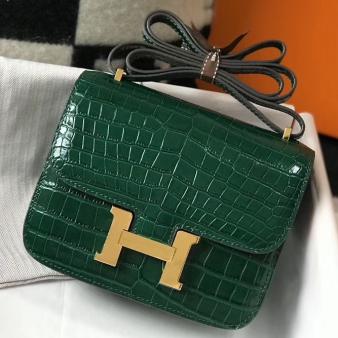 Hermes Green Embossed Crocodile Constance 18 Handmade Bag