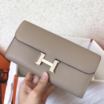 Hermes Grey Epsom Leather Constance Long Wallet