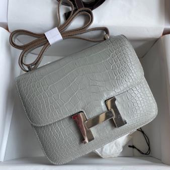 Hermes Grey Matte Alligator Leather Constance 18 Handmade Bag