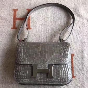 Hermes Grey Niloticus Crocodile Constance 24 Handmade Bag