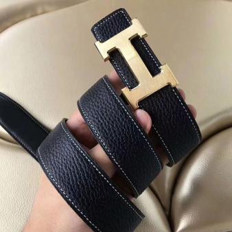 Hermes H Belt Buckle & Black 32 MM Clemence Strap