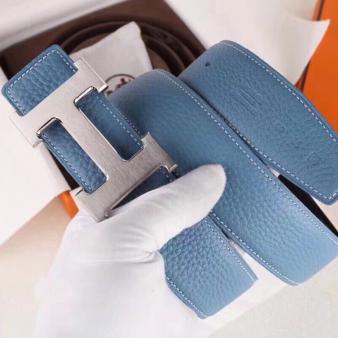 Hermes H Belt Buckle & Blue 32 MM Clemence Strap