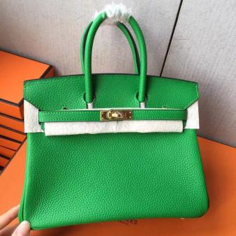 Hermes Handmade Birkin Bag 25 In Bambou Clemence Leather