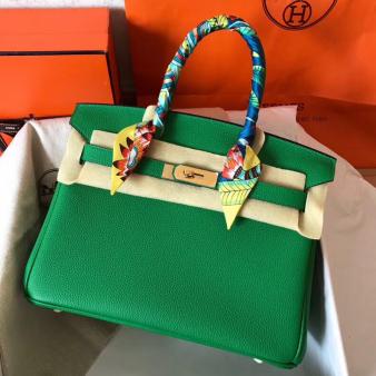 Hermes Handmade Birkin Bag 30 In Bambou Clemence Leather