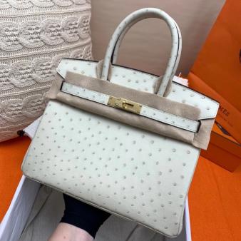 Hermes Handmade Birkin Bag 30 In Beton Ostrich Skin