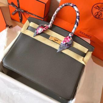 Hermes Handmade Birkin Bag 35 In Ardoise Clemence Leather