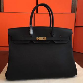 Hermes Handmade Black Clemence Leather Birkin 40 Bag