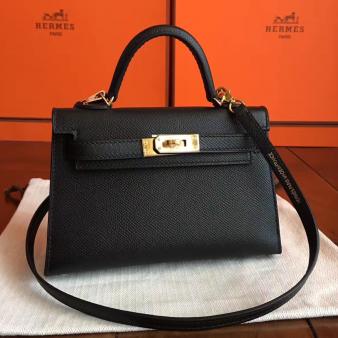 Hermes Handmade Black Epsom Leather Mini II Kelly Bag