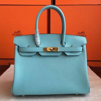 Hermes Handmade Blue Atoll Epsom Calfskin Birkin 25 Bag