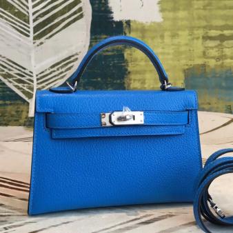 Hermes Handmade Blue Chevre Leather Mini II Kelly Bag