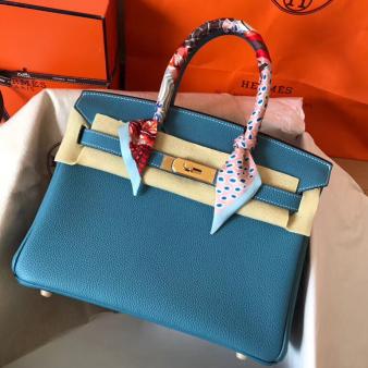 Hermes Handmade Blue Jean Clemence Leather Birkin 30 Bag