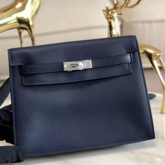 Hermes Handmade Blue Swift Leather Kelly Danse Bag