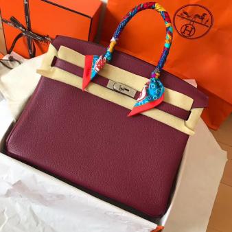 Hermes Handmade Bordeaux Clemence Leather Birkin 35 Bag