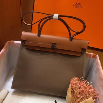 Hermes Herbag Zip 31cm Bag In Brown And Taupe