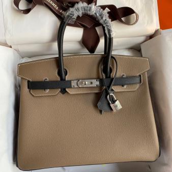 Hermes HSS Birkin 30 Bicolor Bag in Black and Taupe Epsom Calfskin